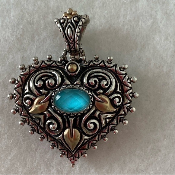 Vintage Bixby 18k Gold Silver Turquoise Heart Pendant Designer Necklace Pendant